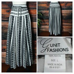 Gunit Vintage Maxi Skirt L Tie Front Rayon Pleated Elastic Waist Boho Hippie